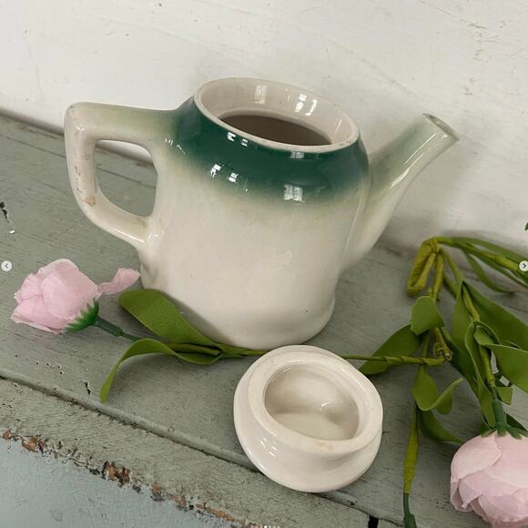 Vintage Ceramic Teapot Individual Green Rim Lid Restaurant Ware Sexton USA - Picture 4 of 7